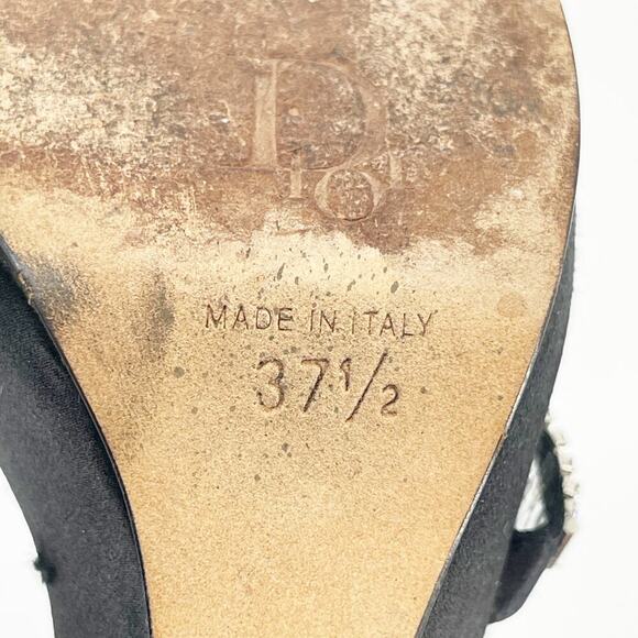 Dior Vintage Y2K Black Silver Crystal Logo Platform Wedge Sandal Mule EU 37.5 - Picture 15 of 15